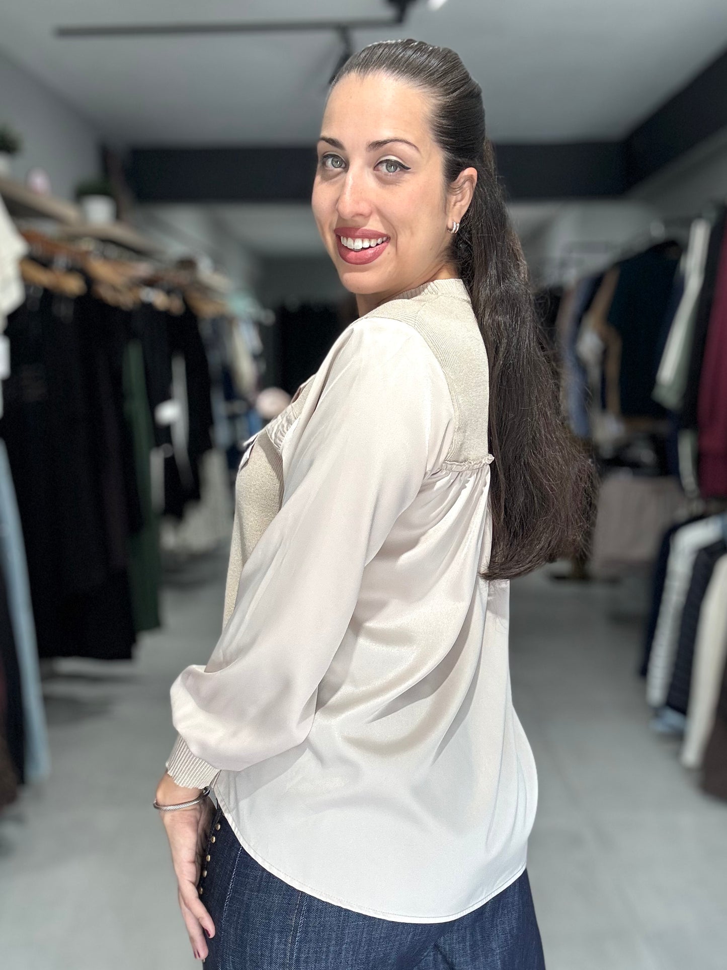 Aspen Sweater Blouse | ALMOND