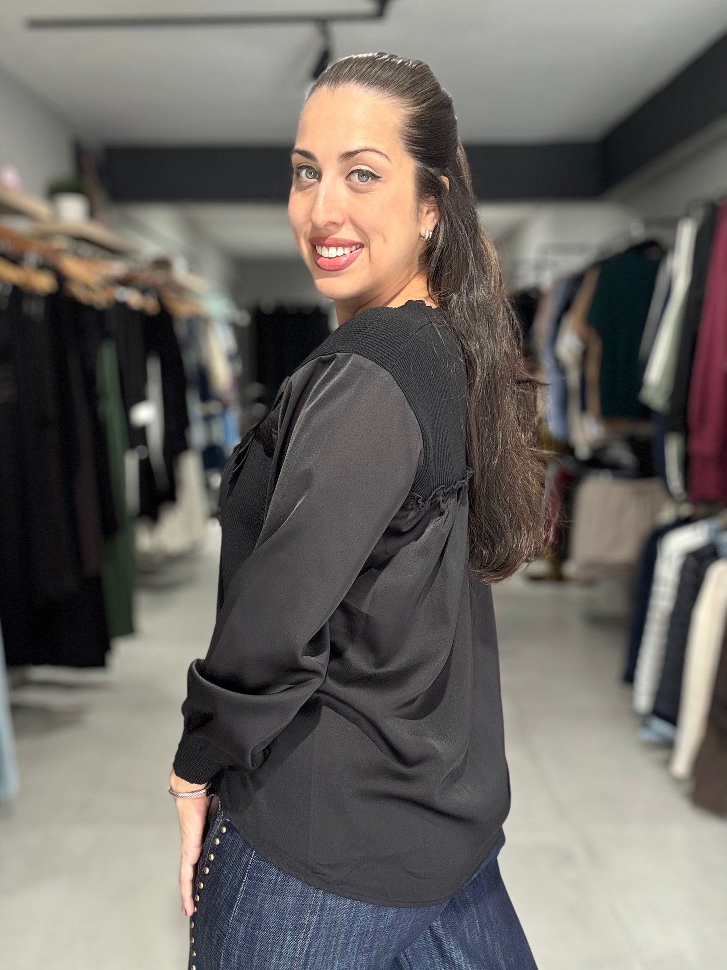 Aspen Sweater Blouse | BLACK