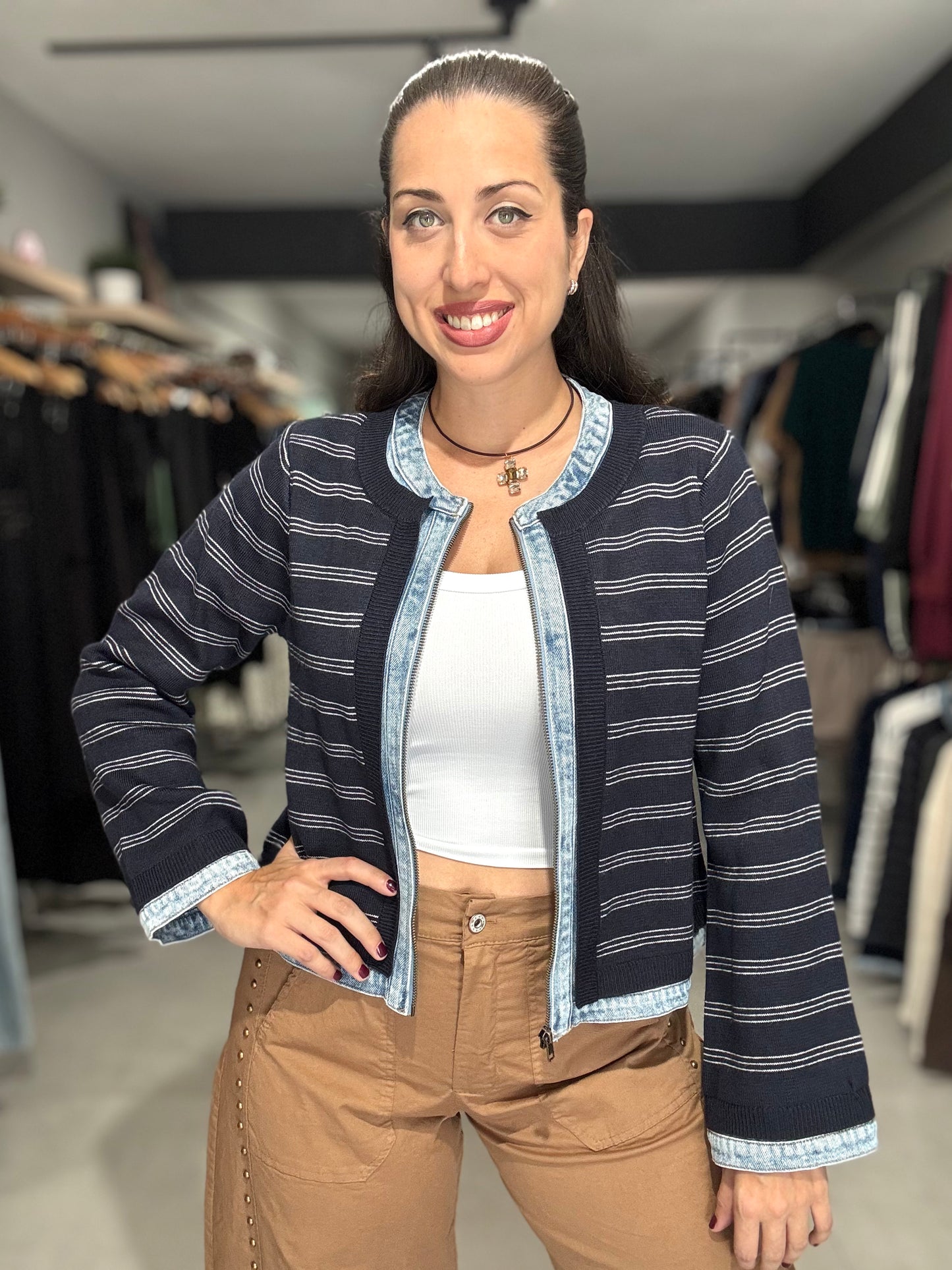 Denim Trim Stripes Jacket