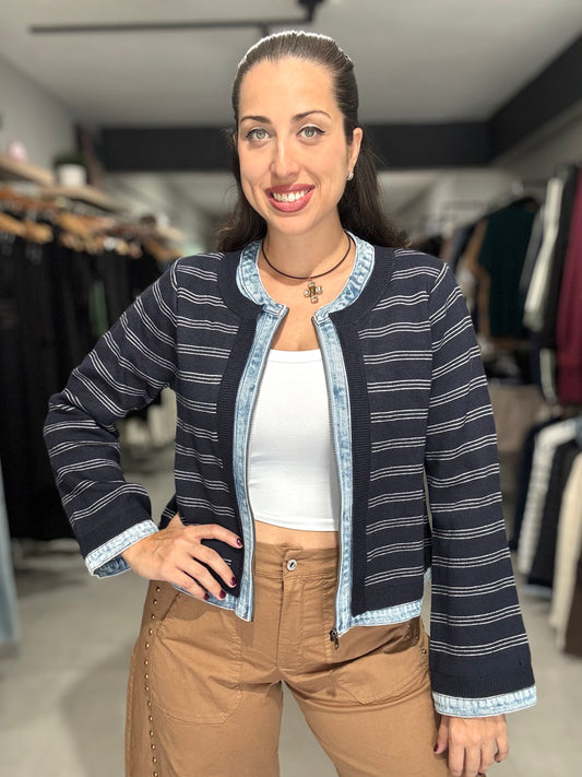 Denim Trim Stripes Jacket