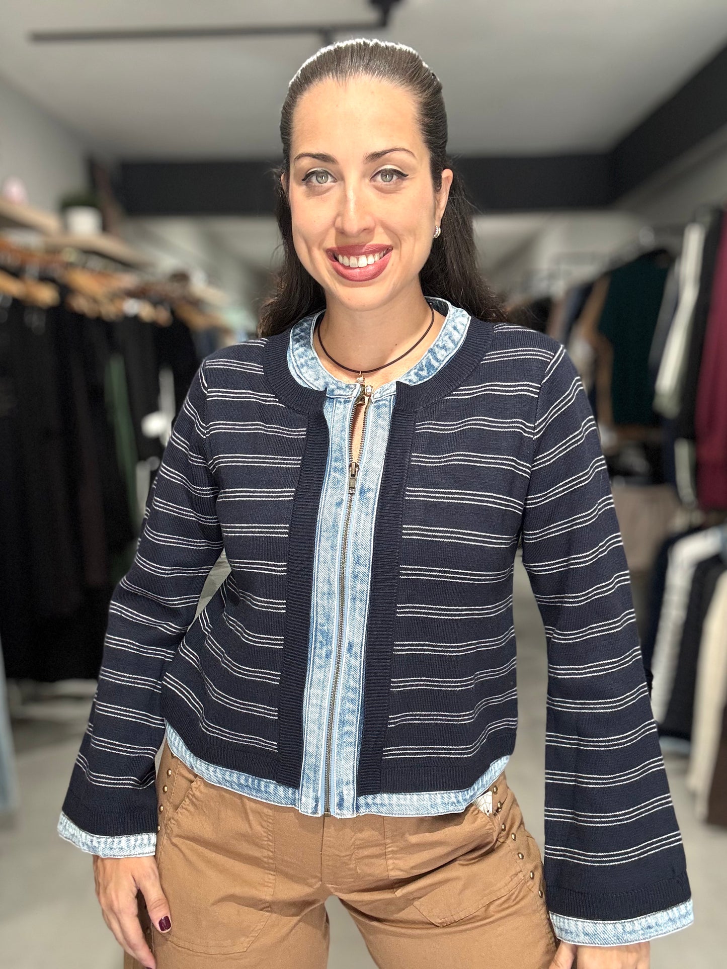 Denim Trim Stripes Jacket