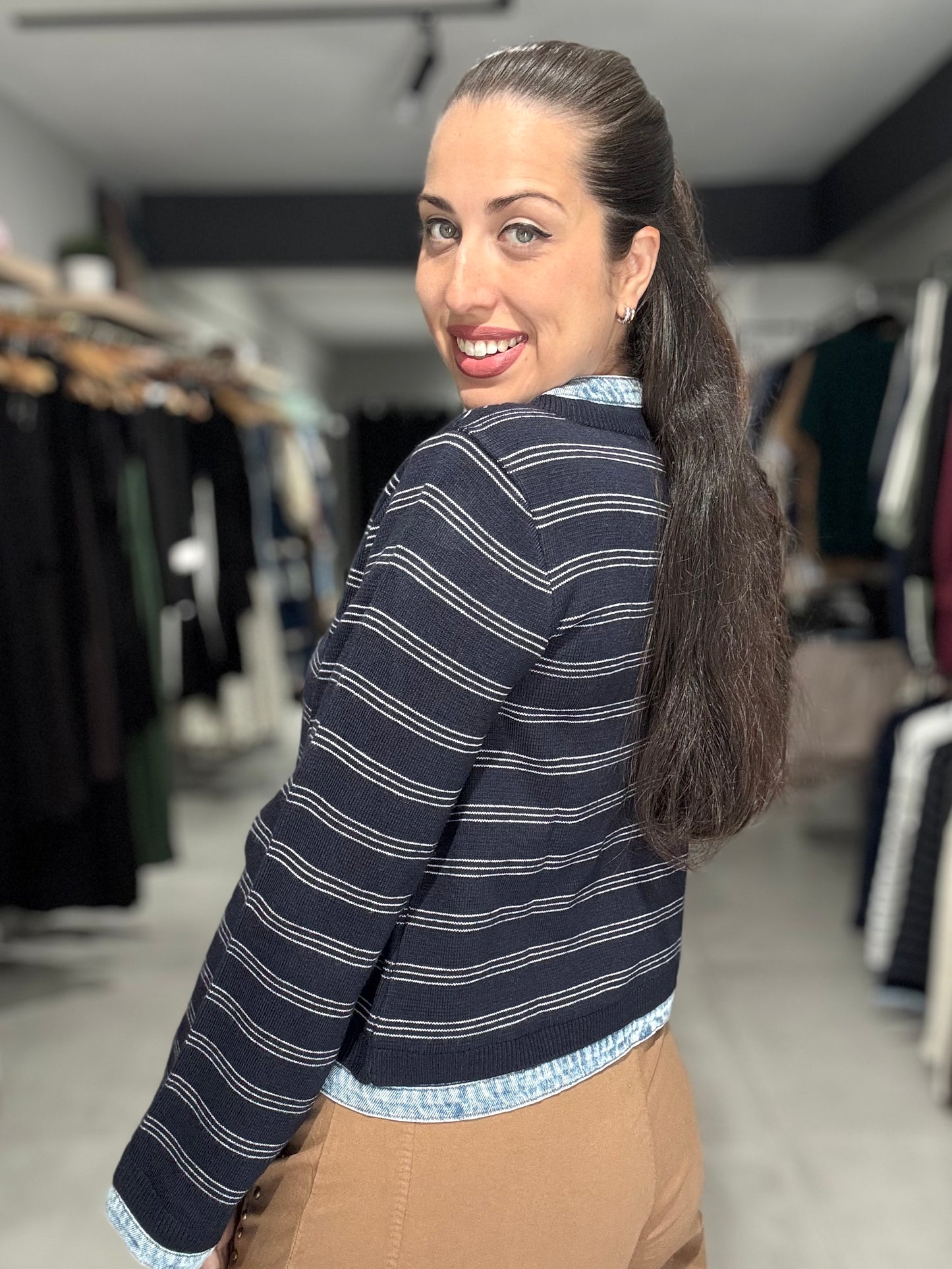 Denim Trim Stripes Jacket