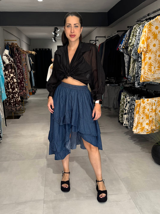 Denim Asymm Skirt | DARK DENIM