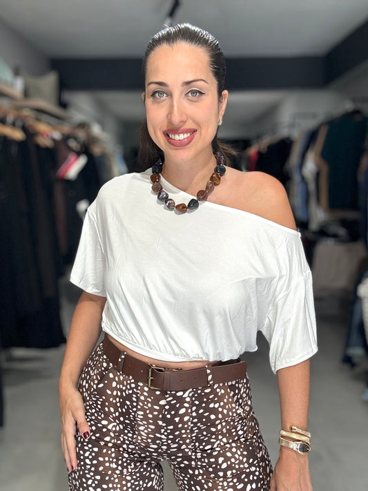 One-shoulder Ruched Waist Knit Top | IVORY