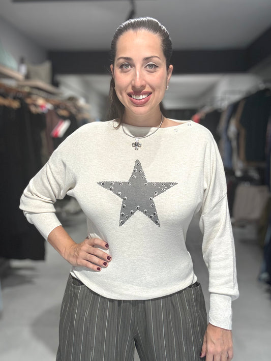 Studded Star Sweater Top | IVORY