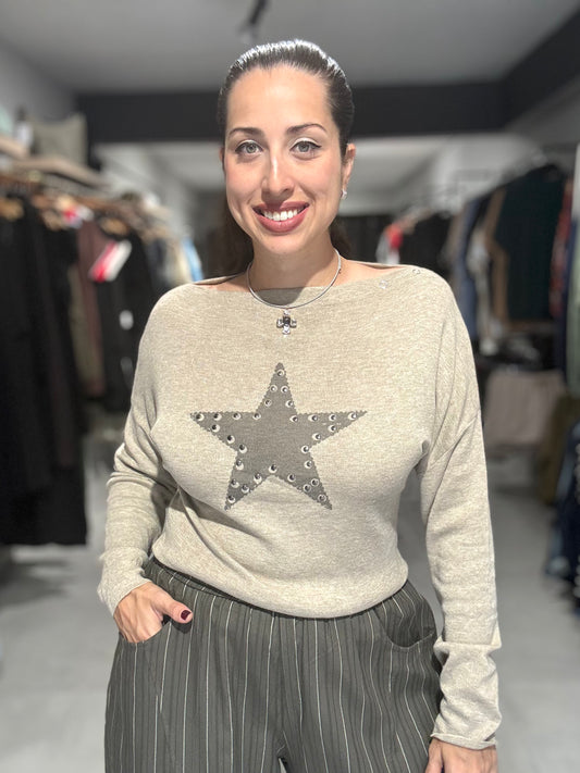 Studded Star Sweater Top | TAUPE