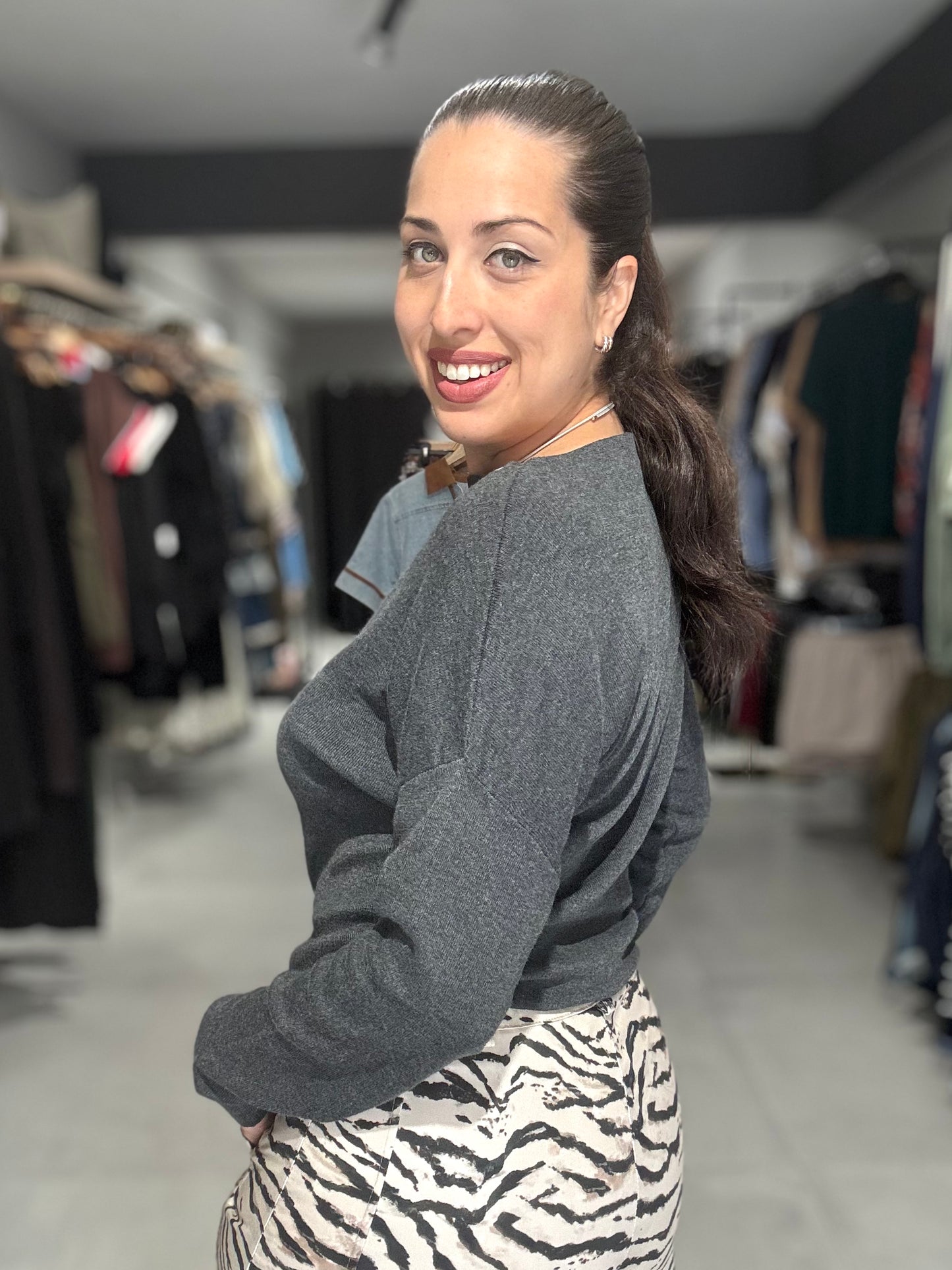 Studded Star Sweater Top | CHARCOAL