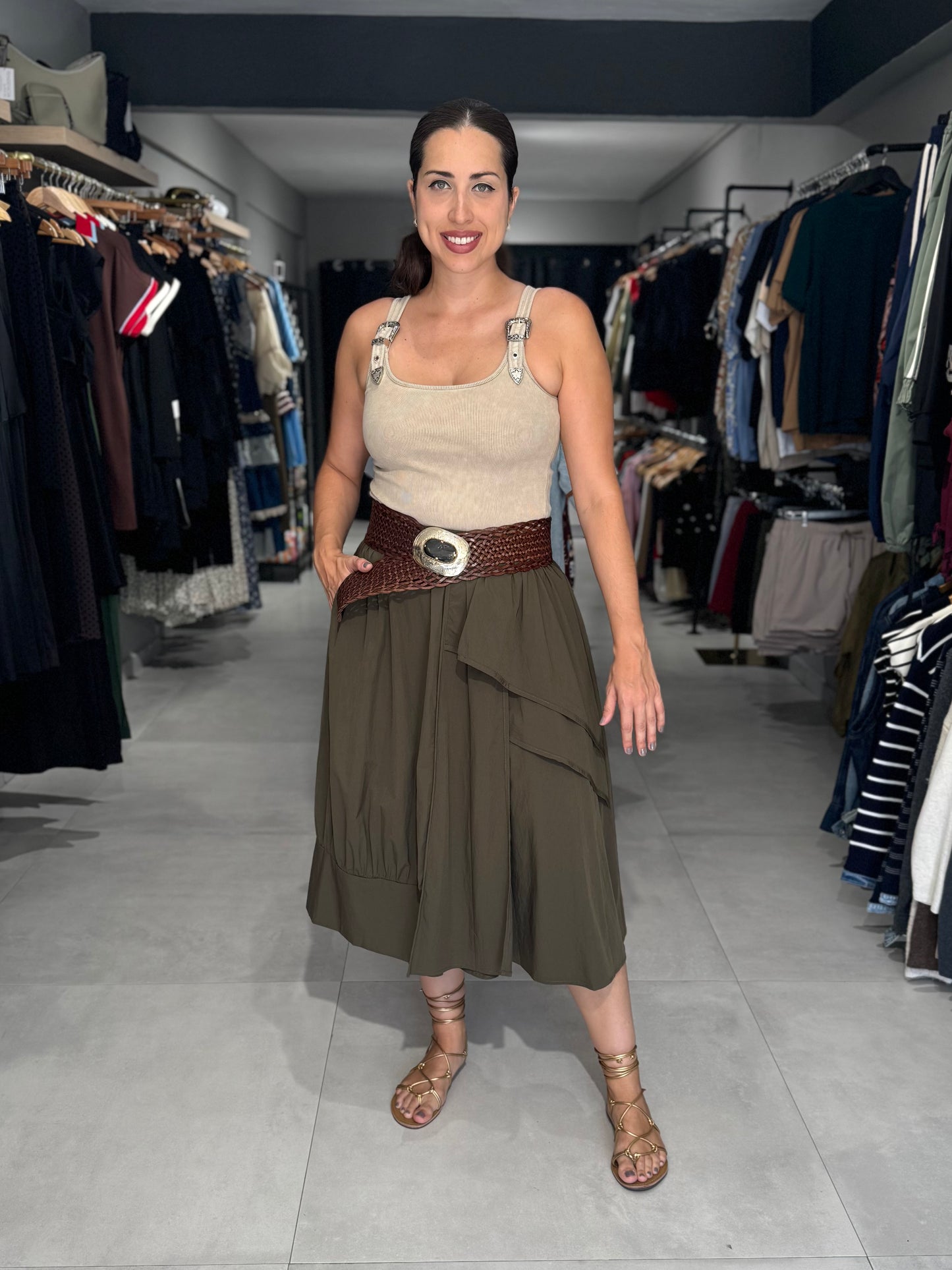 Olive Ruffle Skirt