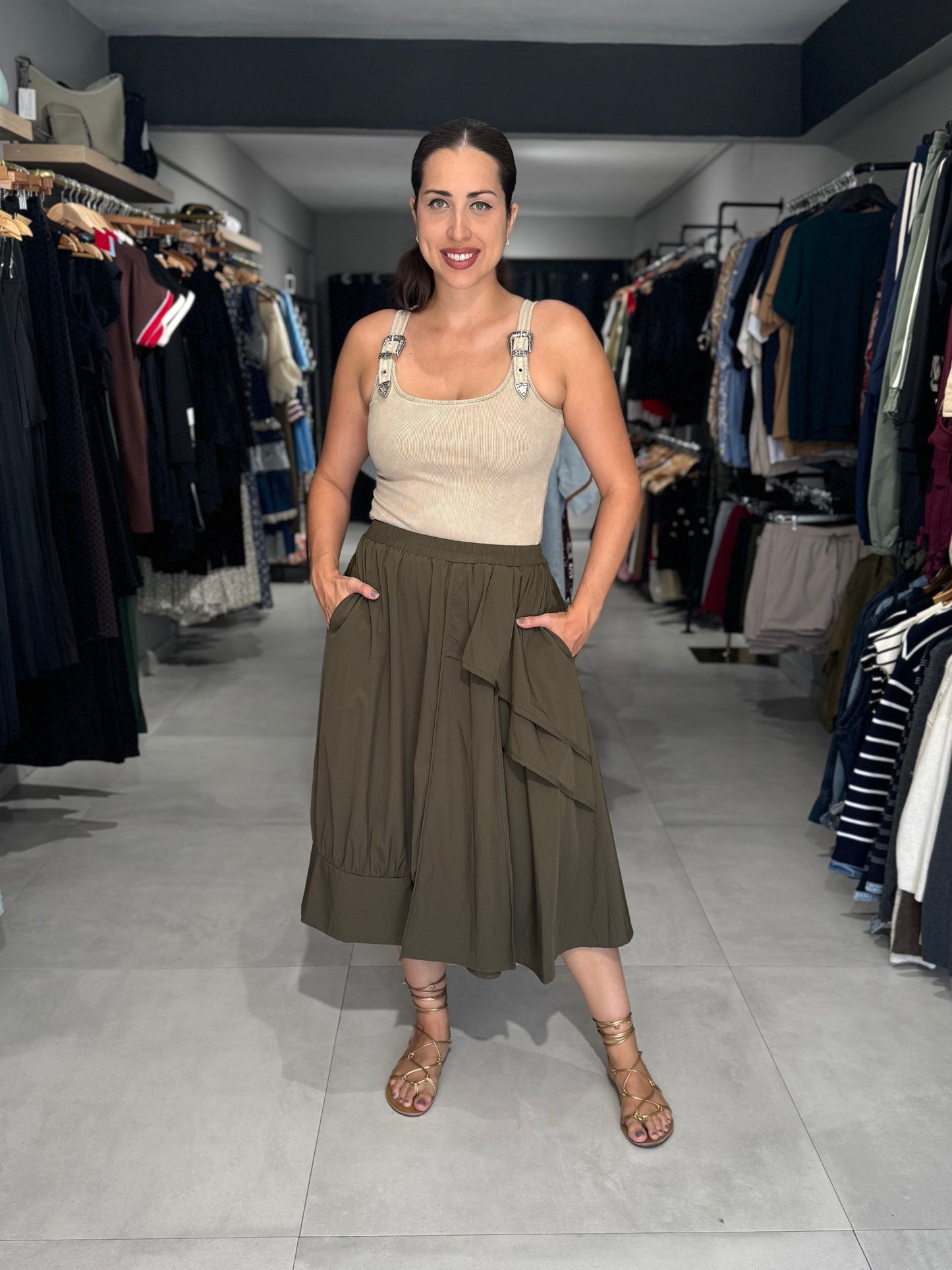 Olive Ruffle Skirt