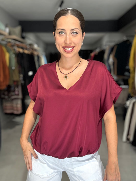 Burgundy Satin Blouse