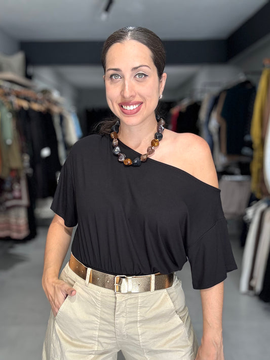 RESTOCK | One-shoulder Ruched Waist Knit Top | BLACK [ETA 11/6]