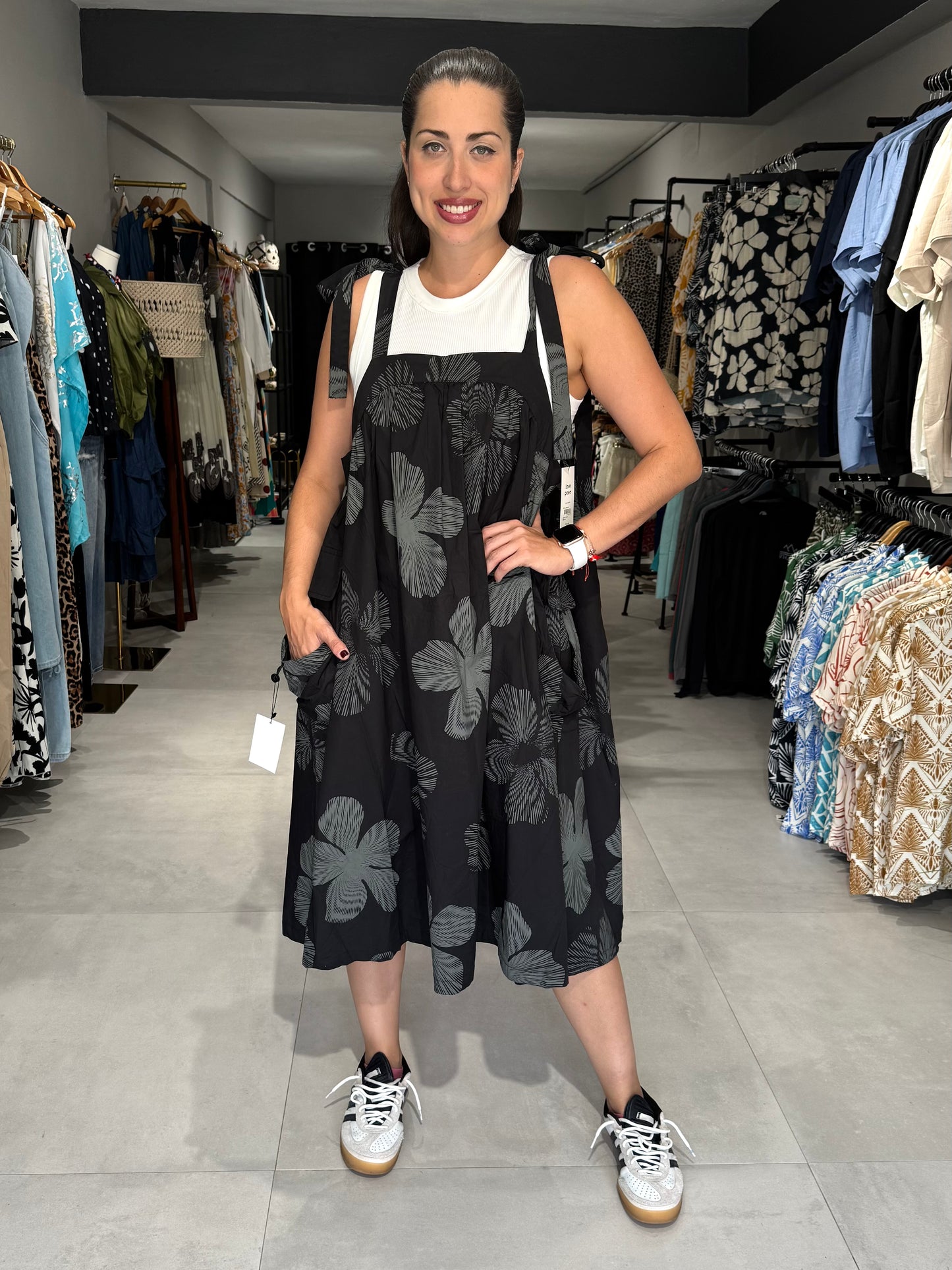 Floral Stripes Overall Dress