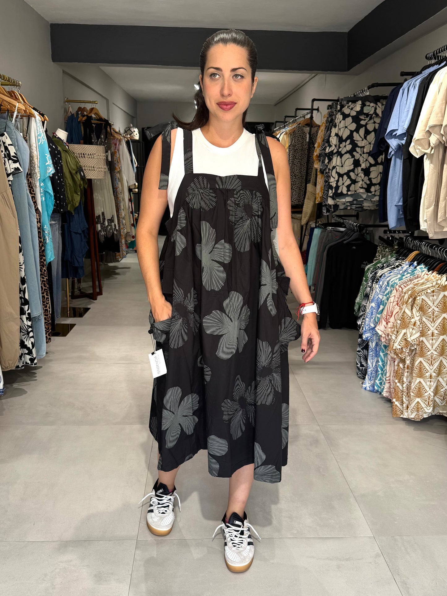 Floral Stripes Overall Dress
