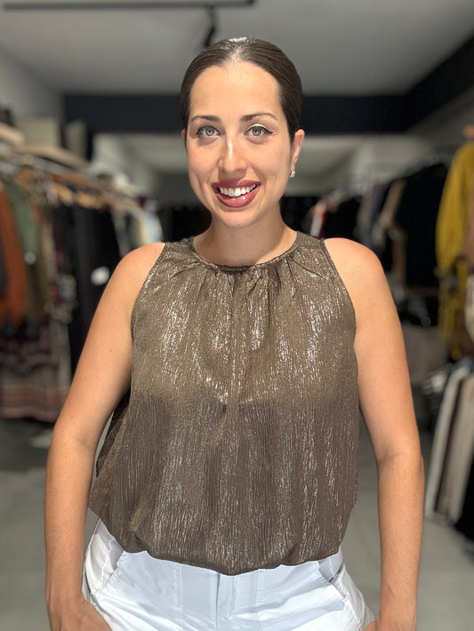 Metallic Bubble Trim Blouse | COCOA
