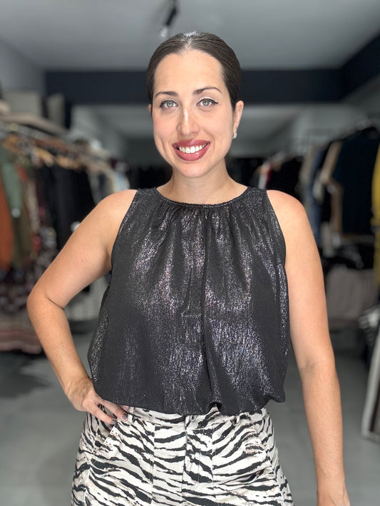 Metallic Bubble Trim Blouse | GRAPHITE