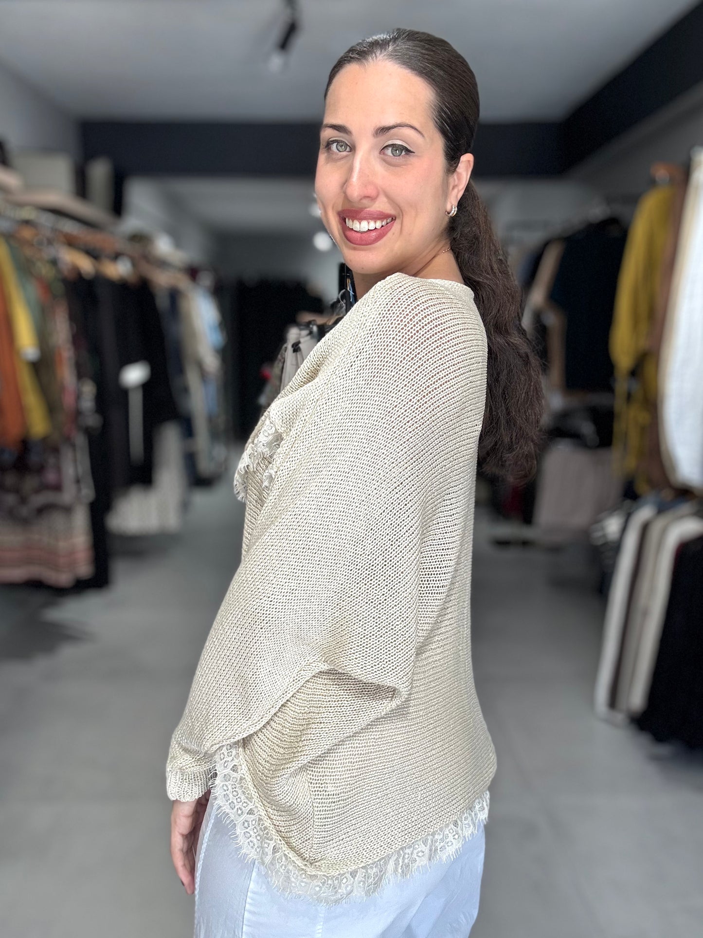 Lace Trim Knit Sweater | IVORY