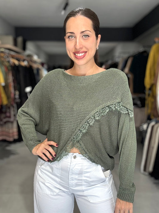Lace Trim Knit Sweater | OLIVE