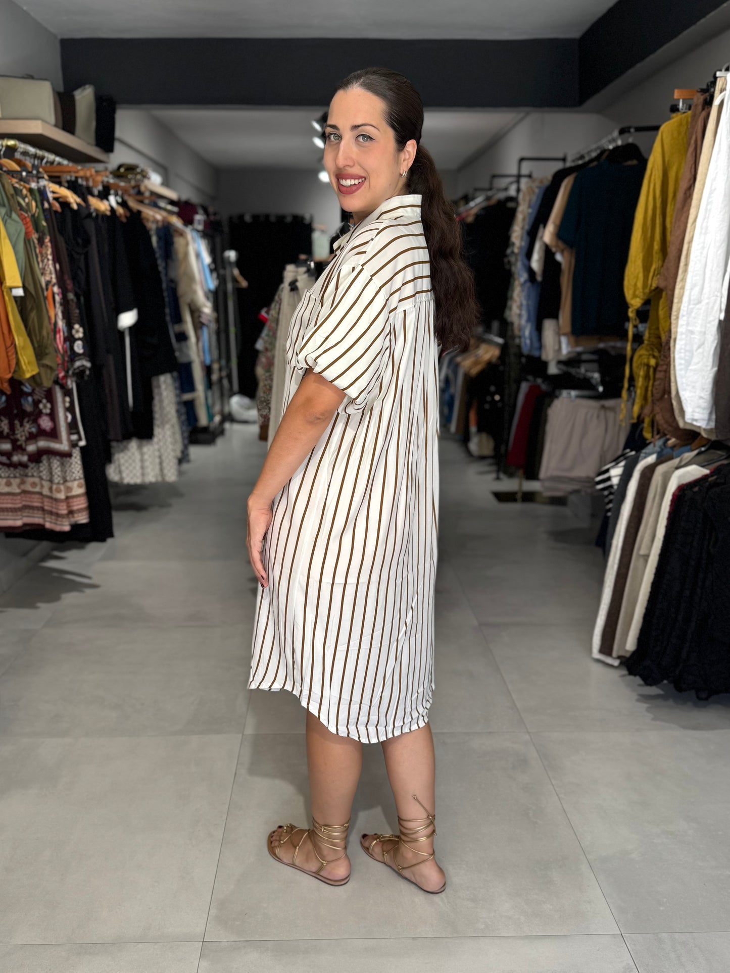 Multi Stripes Dress | IVORY & BROWN