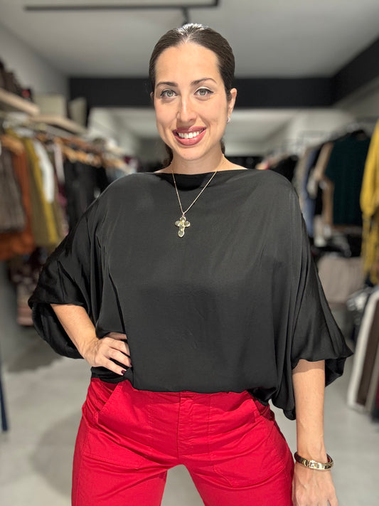 Satin Tunic Blouse | BLACK