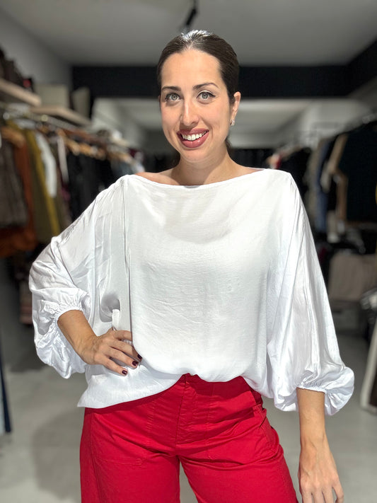 Satin Tunic Blouse | WHITE