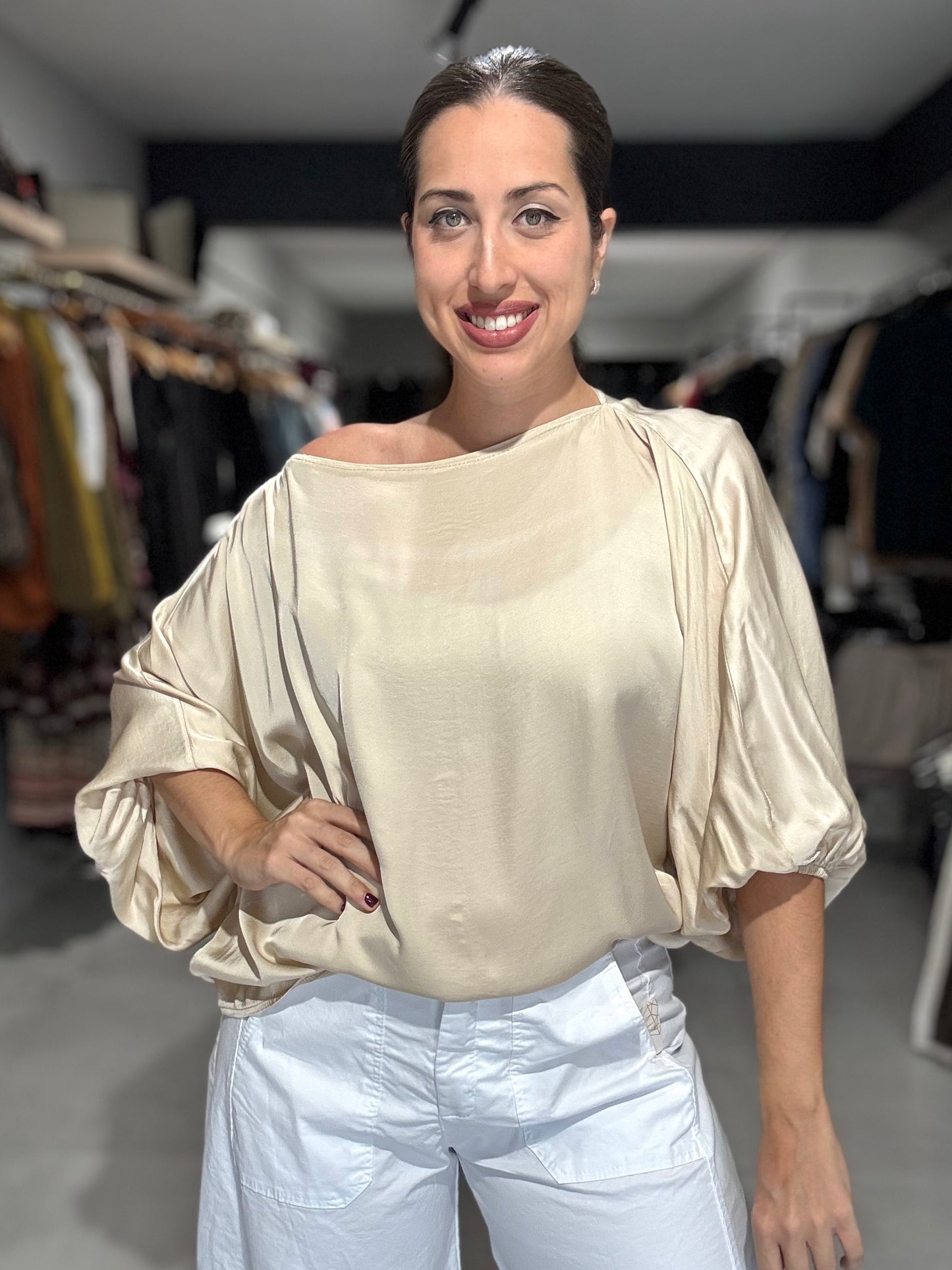 Satin Tunic Blouse | BEIGE