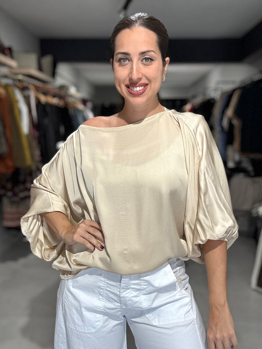 Satin Tunic Blouse | BEIGE