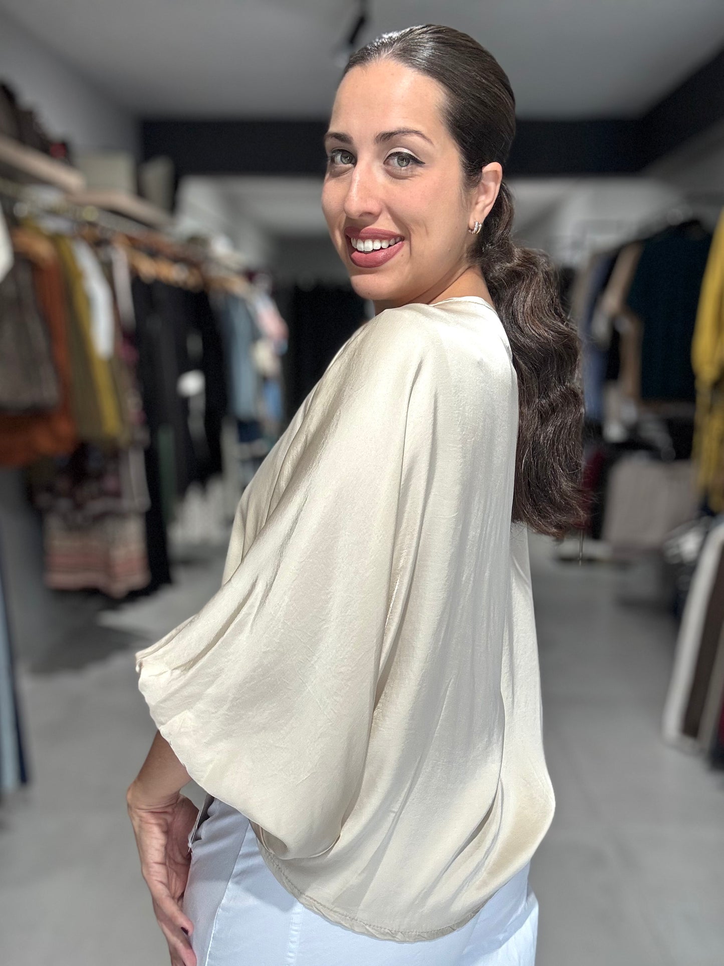 Satin Tunic Blouse | BEIGE