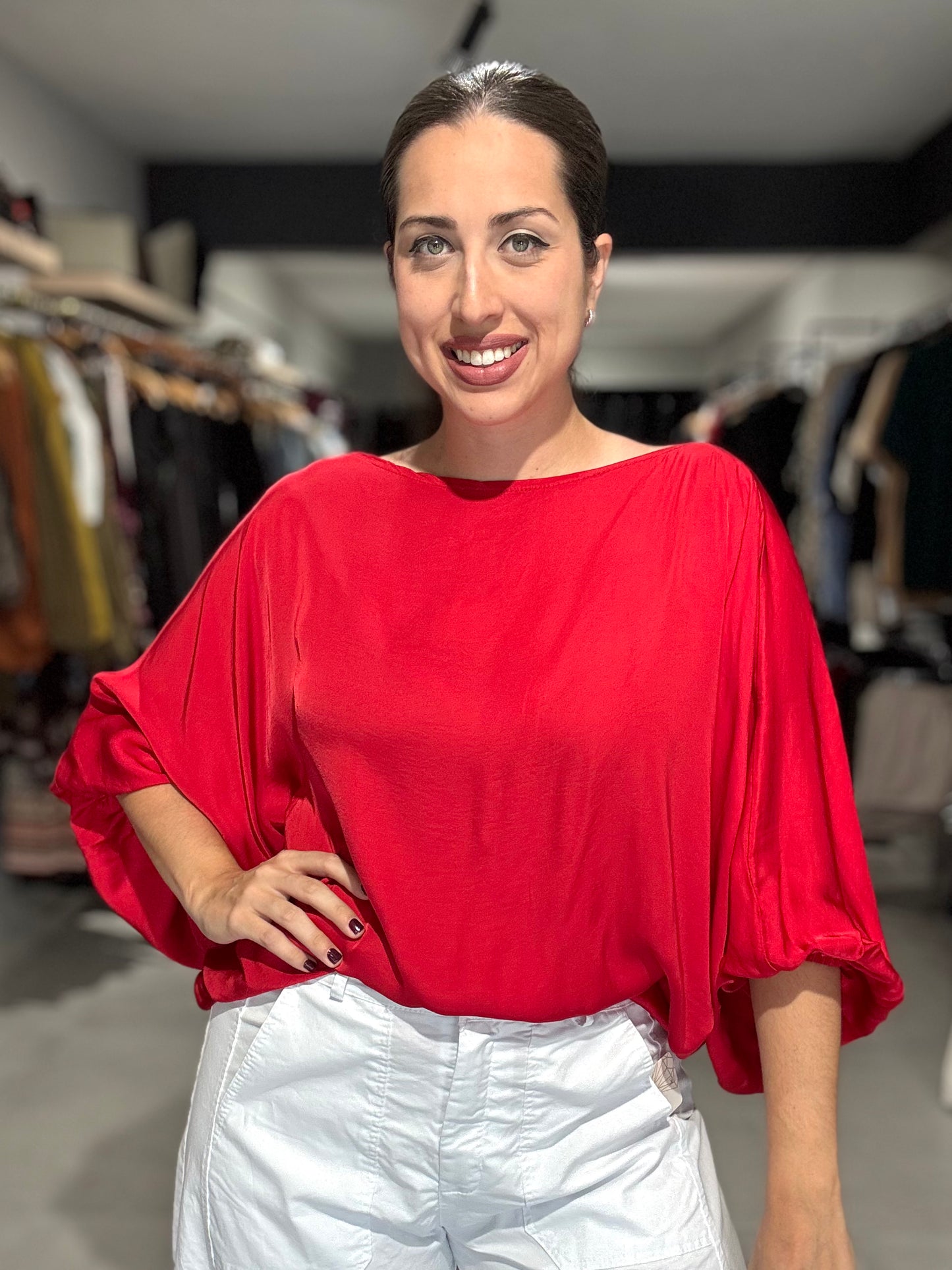 Satin Tunic Blouse | RED