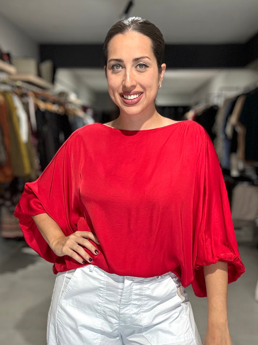 Satin Tunic Blouse | RED
