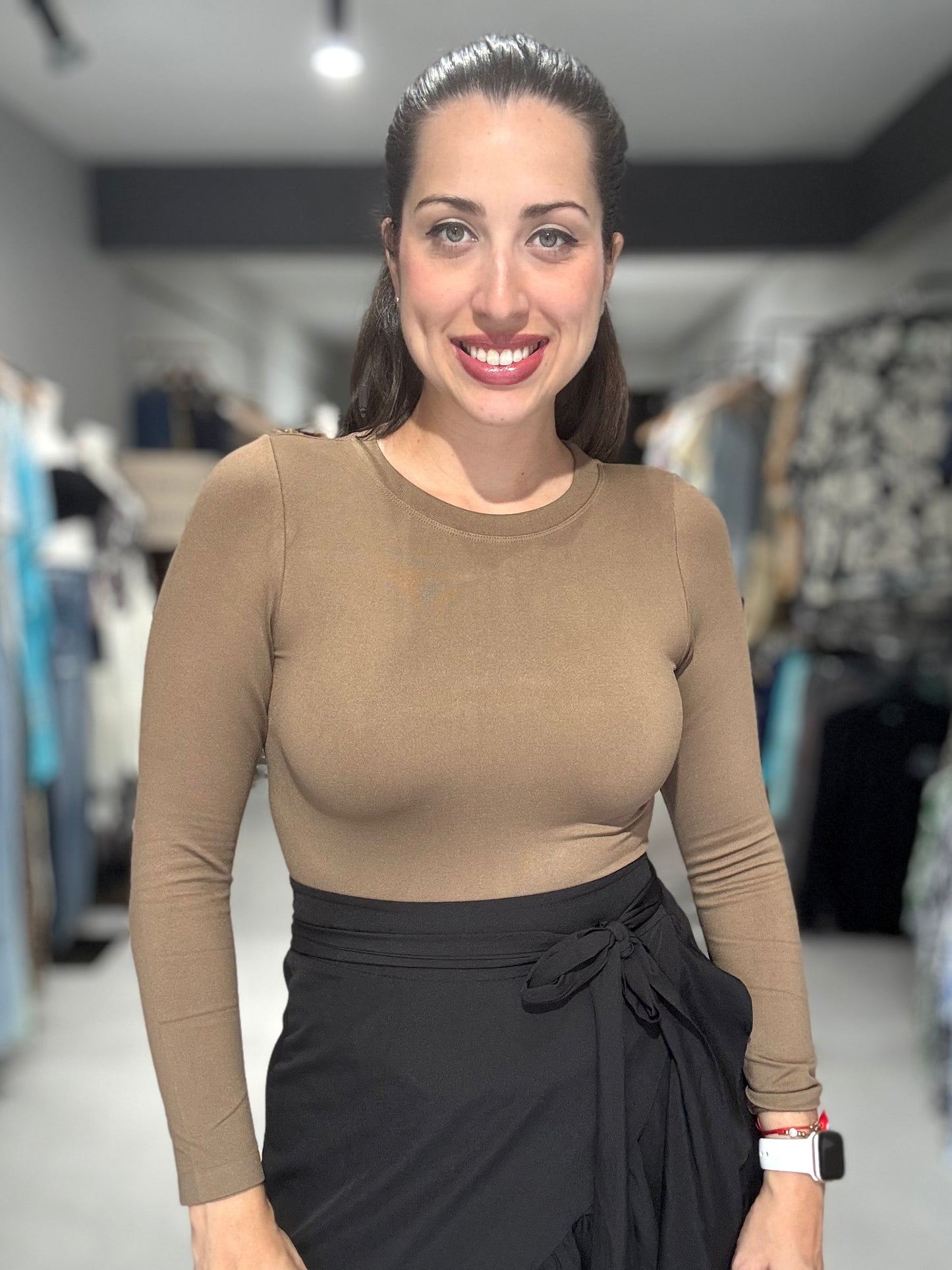 Smooth Crewneck Long Sleeve Bodysuit | MOCHA