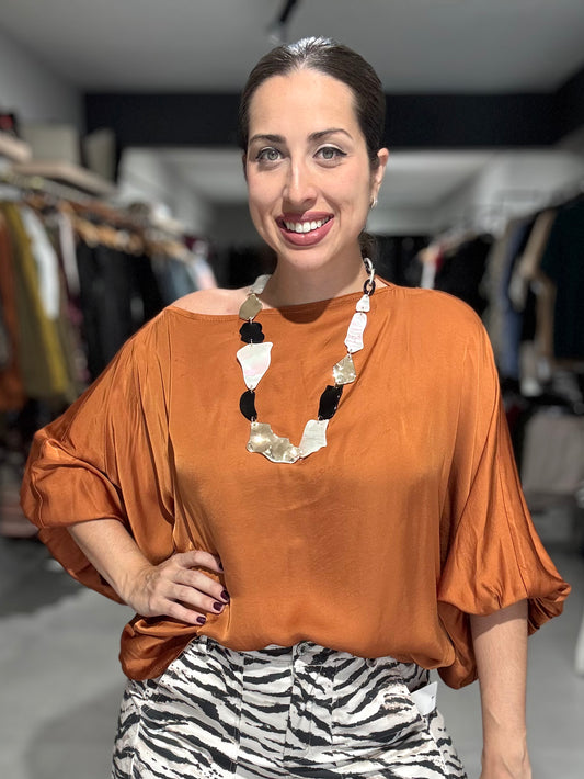 Satin Tunic Blouse | TERRACOTA