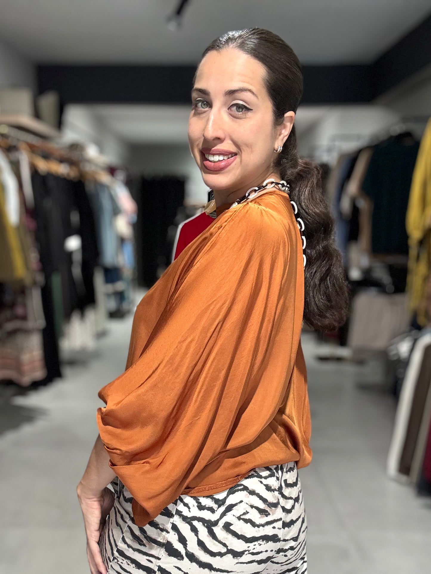 Satin Tunic Blouse | TERRACOTA