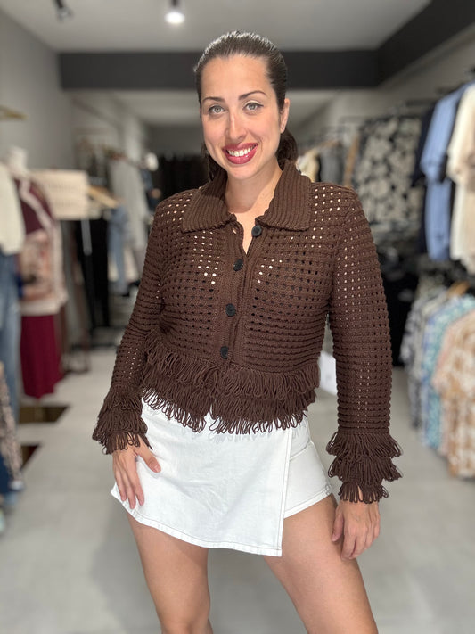 PRE ORDER | Fringe Detailed Cardigan | CHOCOLATE (APPROX. NOV 17)