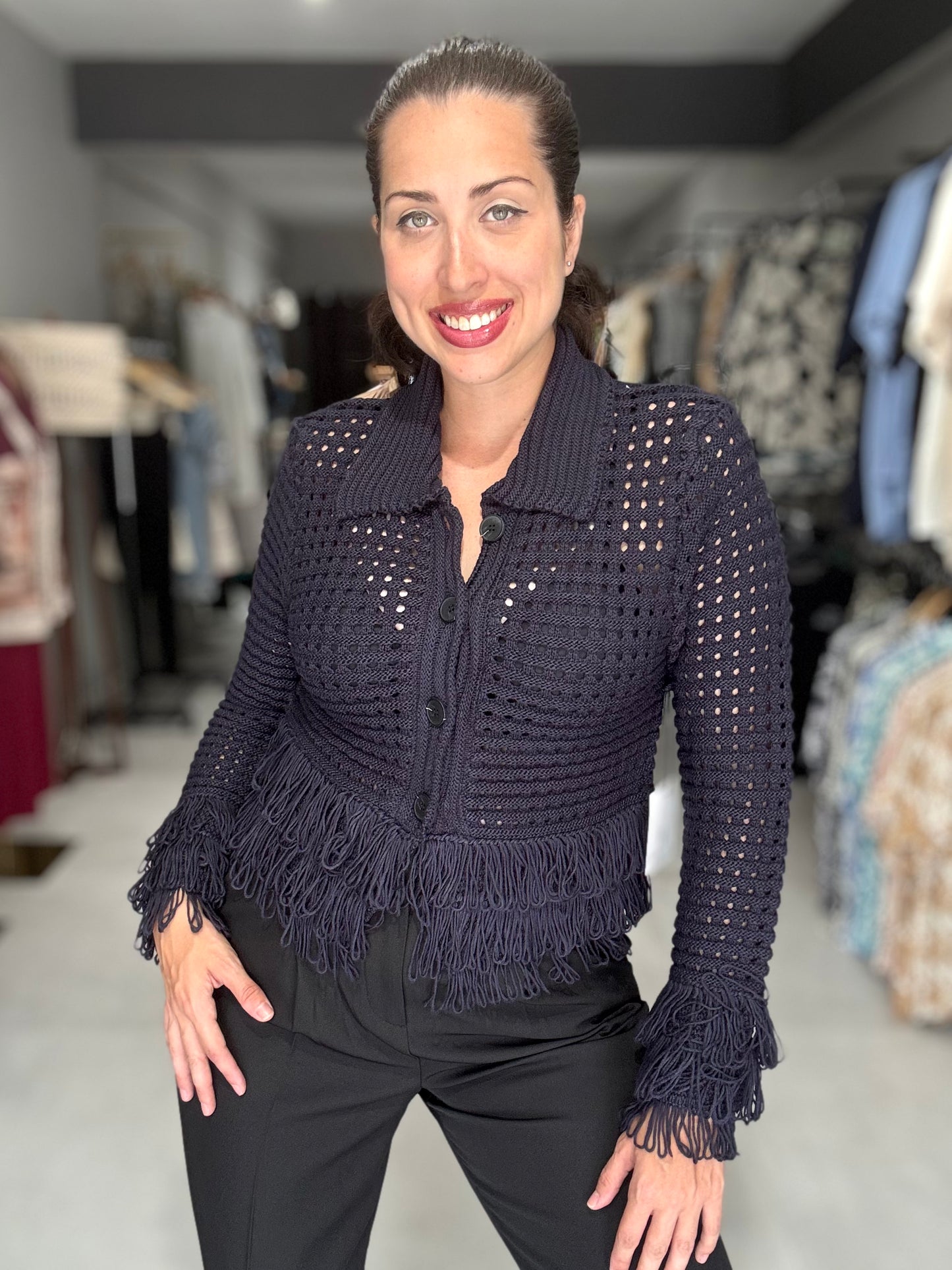 Fringe Detailed Cardigan | NAVY