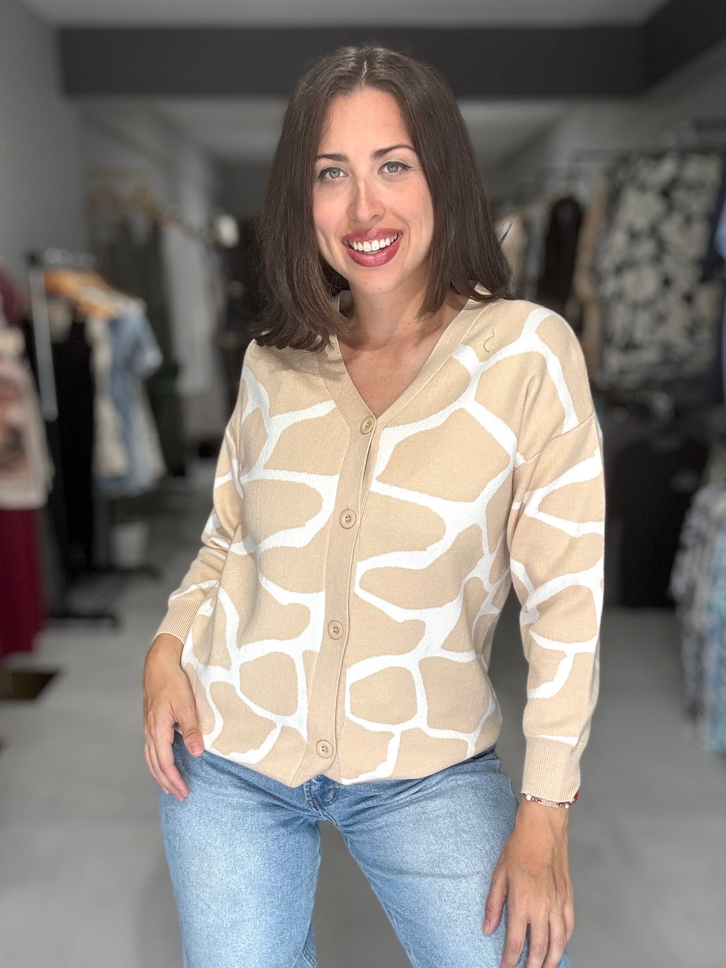 Abstract Print Cardigan | BEIGE