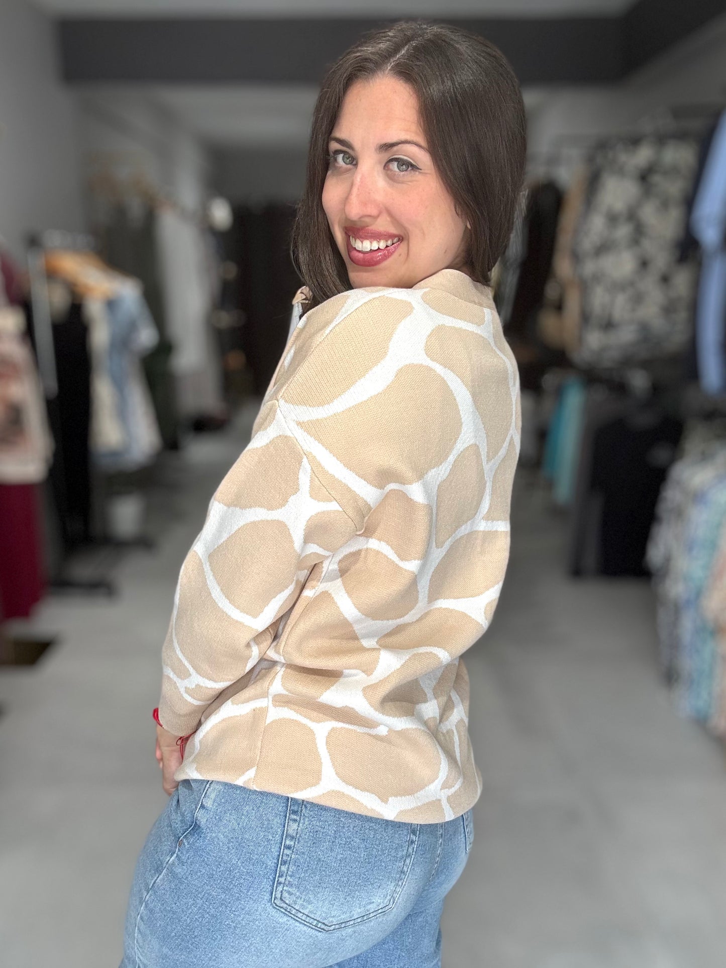 Abstract Print Cardigan | BEIGE