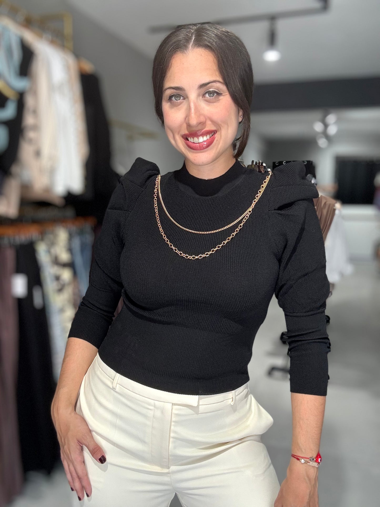 Silver Chain Detail Sweater Top