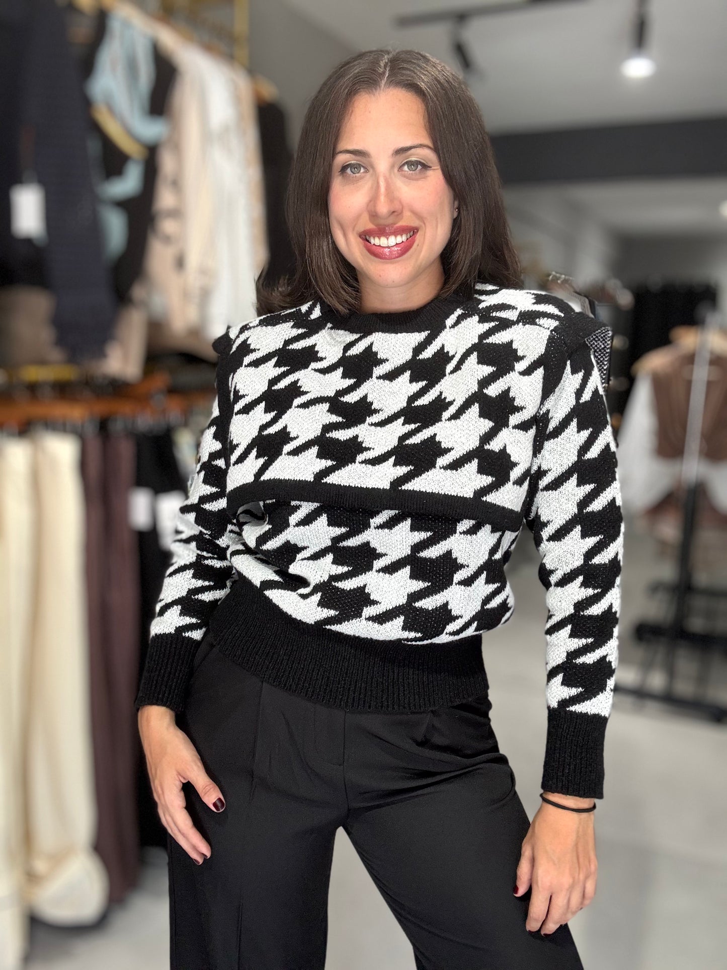 Houndstooth Pullover Sweater
