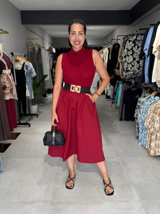 Aria Midi Dress | BURGUNDY