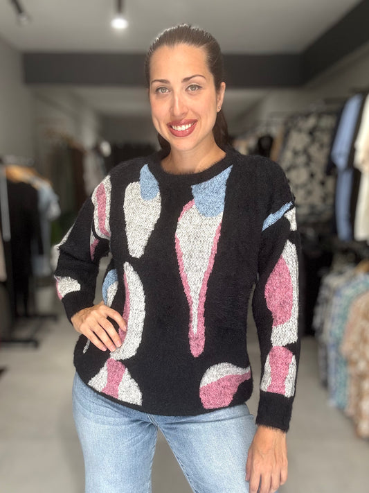Colorful Abstract Sweater Pullover | BLACK