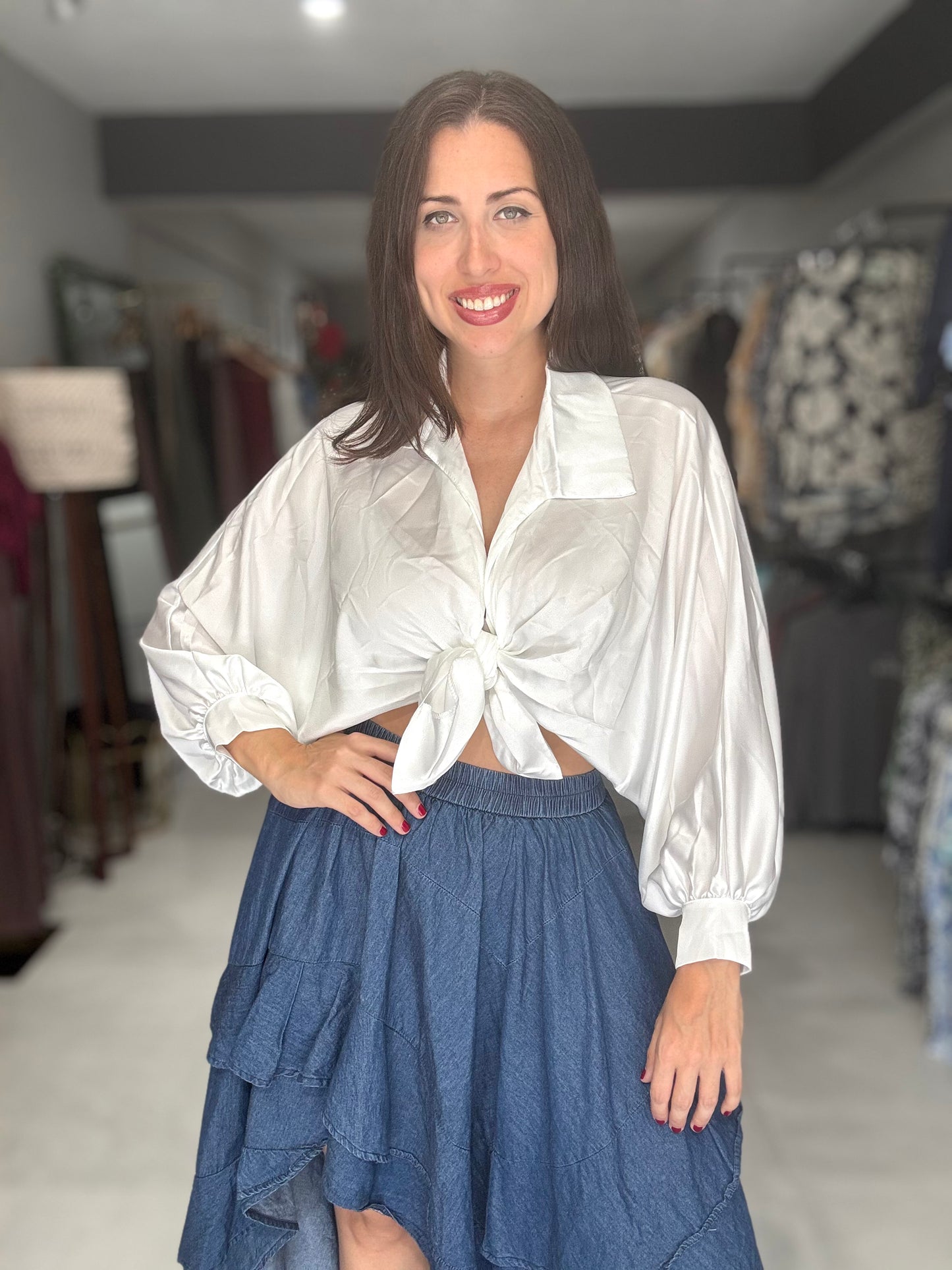 Marbella Satin Blouse | WHITE