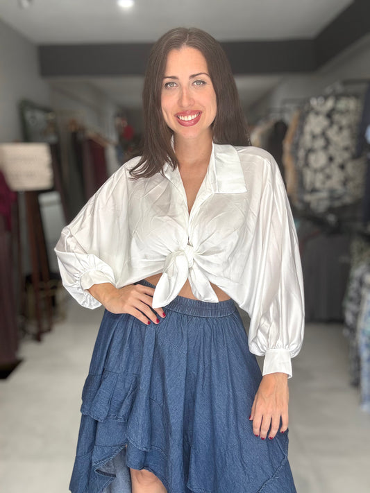 Marbella Satin Blouse | WHITE