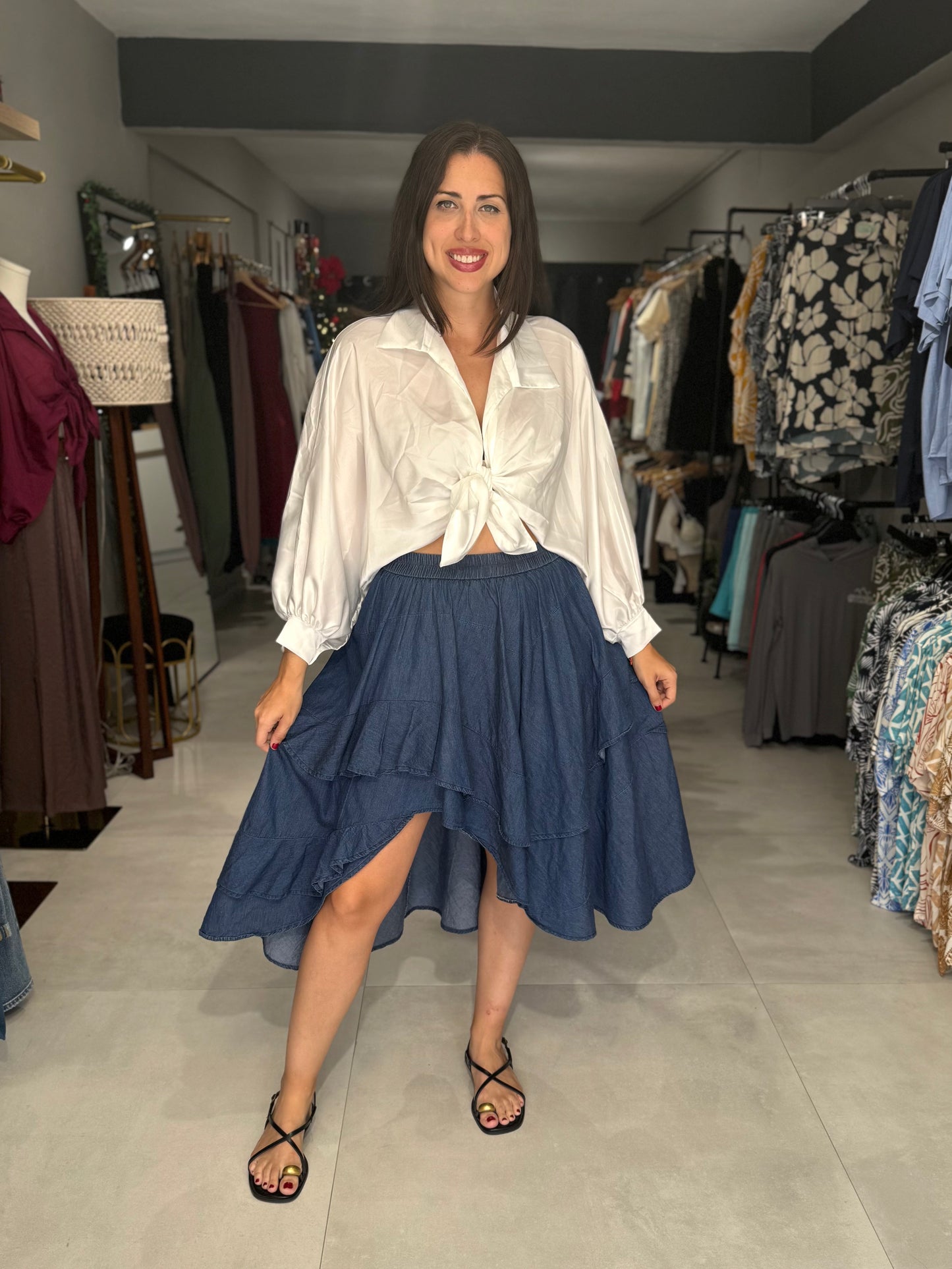 PRE ORDER | Denim Asymm Skirt | DARK DENIM