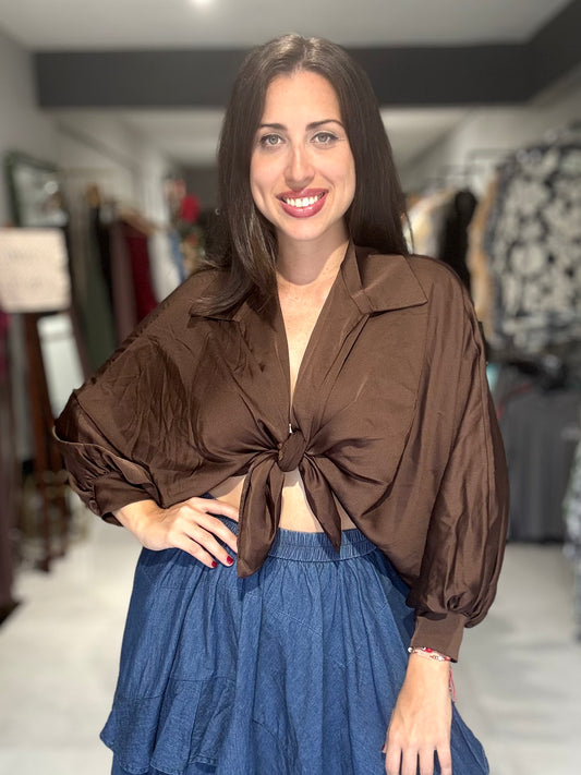 Marbella Satin Blouse | CHOCOLATE