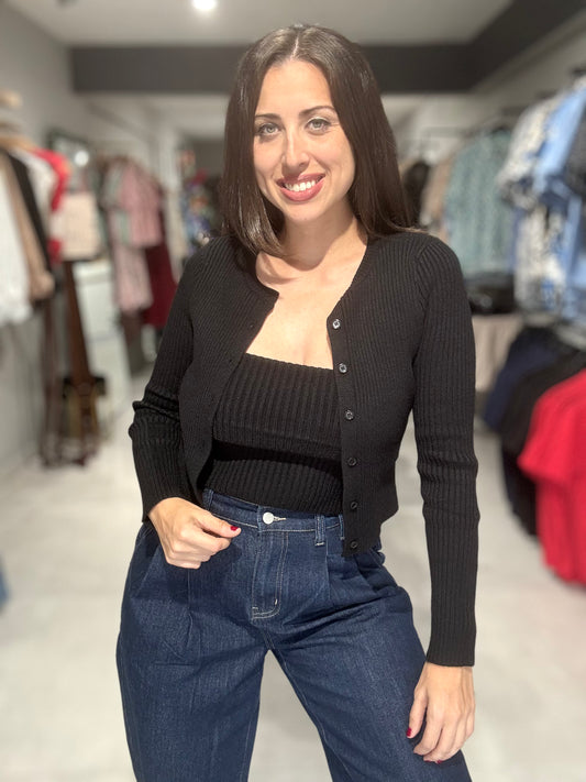 Rib Knit Sweater Cardigan Set