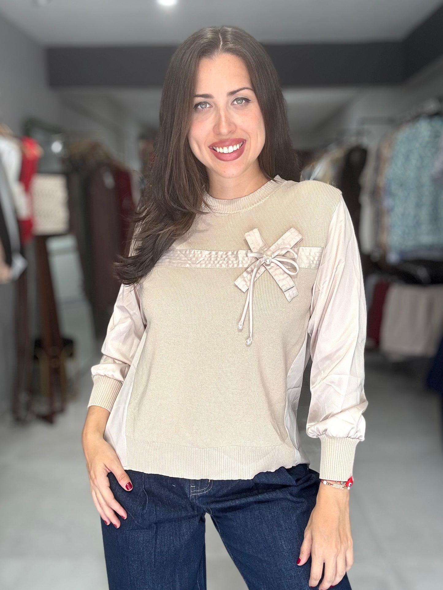 Aspen Sweater Blouse | ALMOND