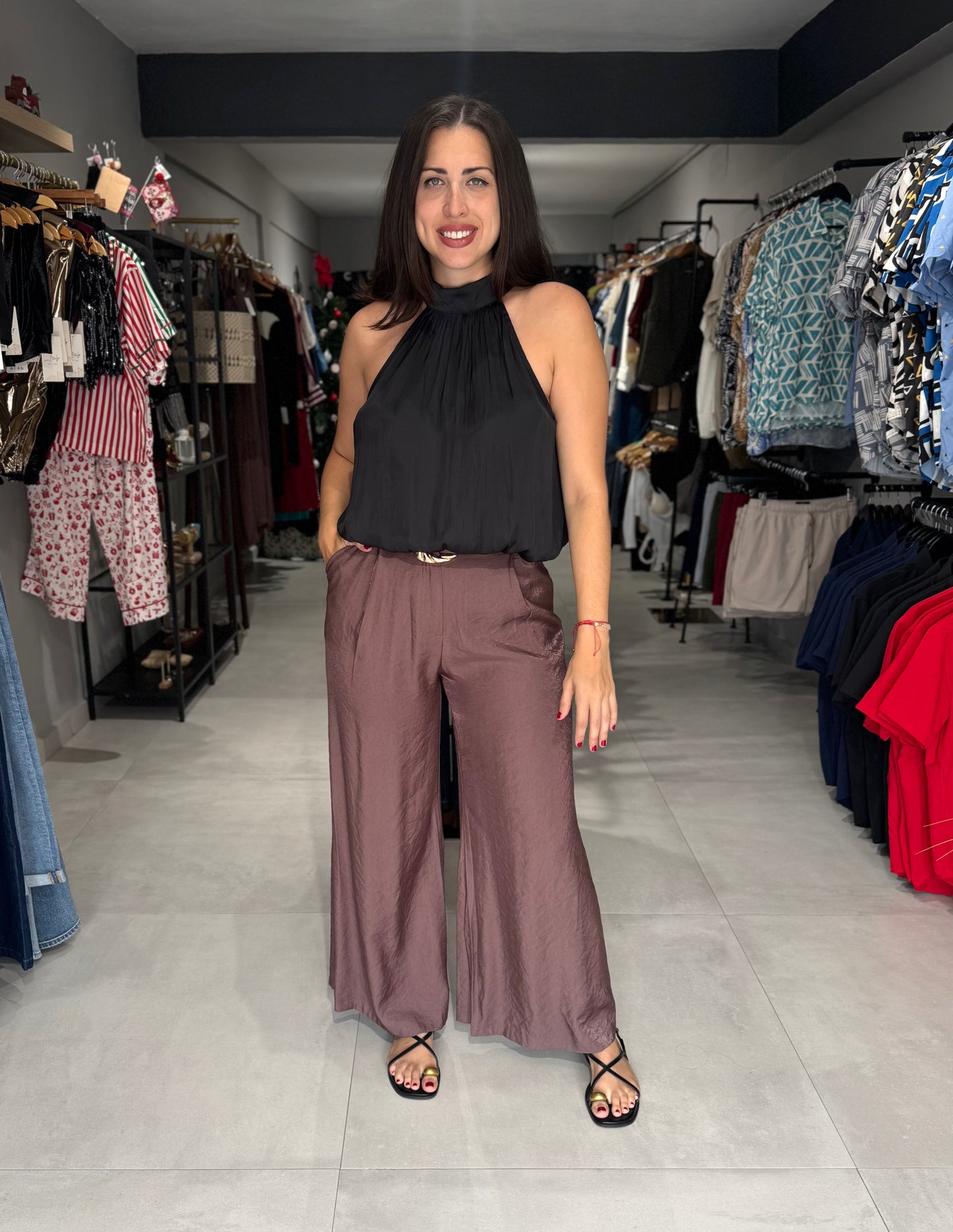 Satin Belted Wide Leg Pant | MOCHA