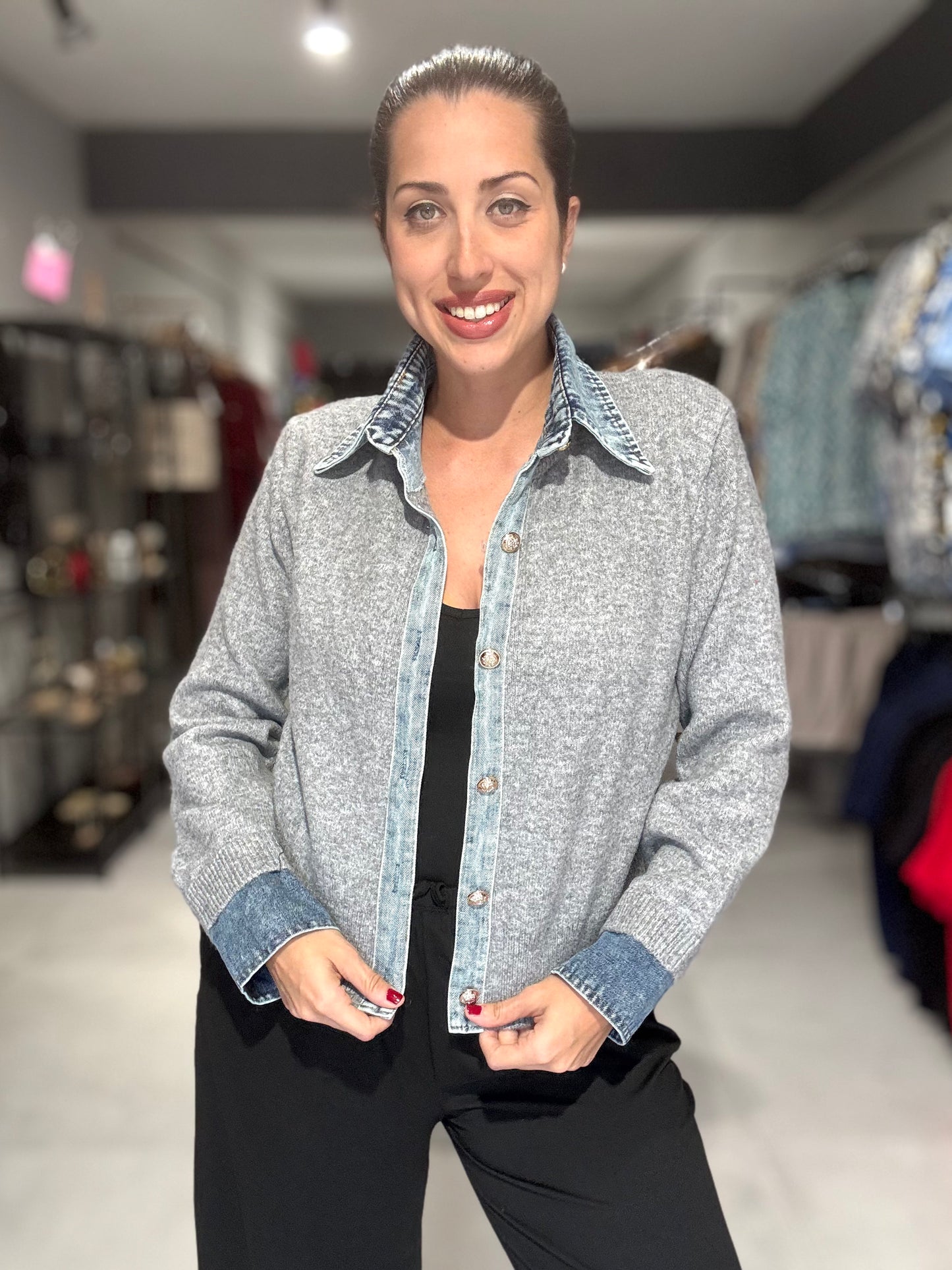 Denim Trim Jacket | DARK GREY