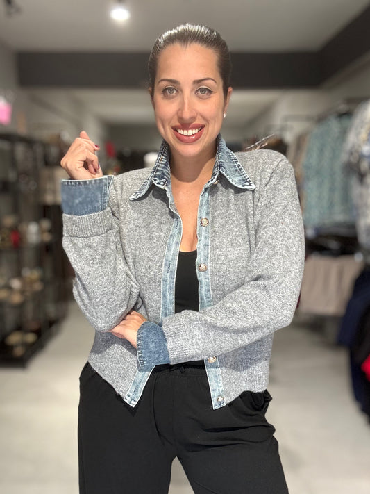 Denim Trim Jacket | DARK GREY