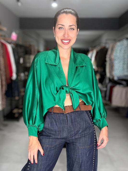 Marbella Satin Blouse | EMERALD